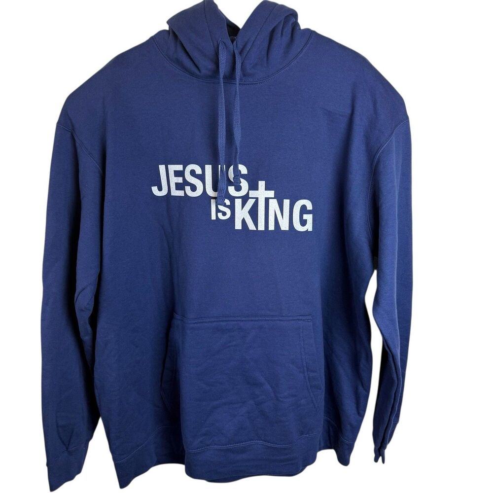 Port And Company Jesus Is King Hoodie Men's 2XL Blue Long Sleeve
